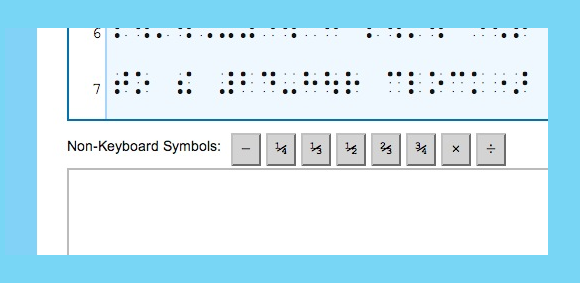 Image showing buttons used to add special symbols for braille to print translation